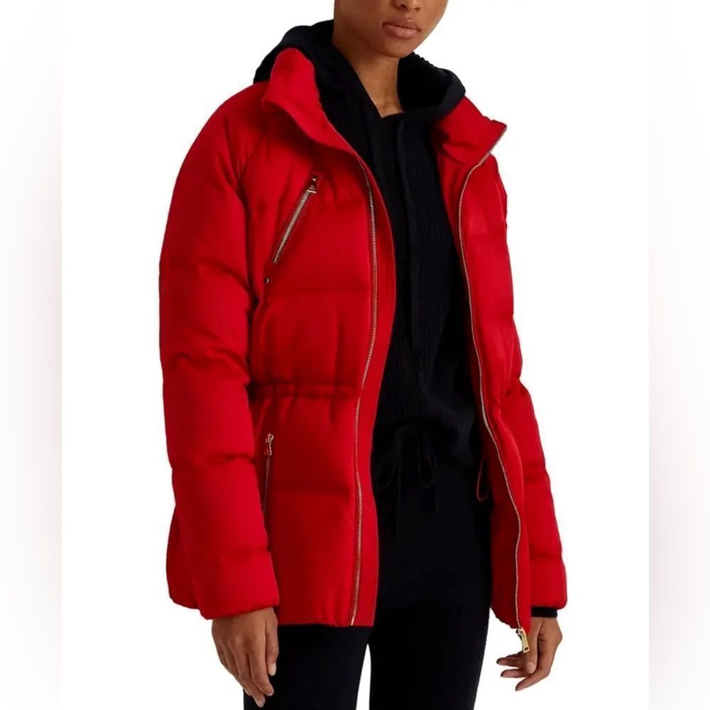 Size LG Lauren/ Ralph Lauren Women's Lipstick Red Satin Down Puffer Jacket